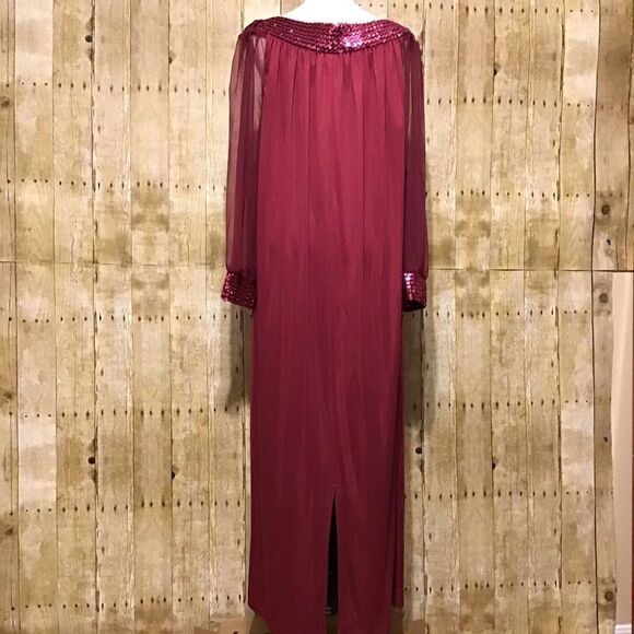Vintage JCPenney Fashions Wine Sequin Neck Dress 20 1/2 - Picture 6 of 8